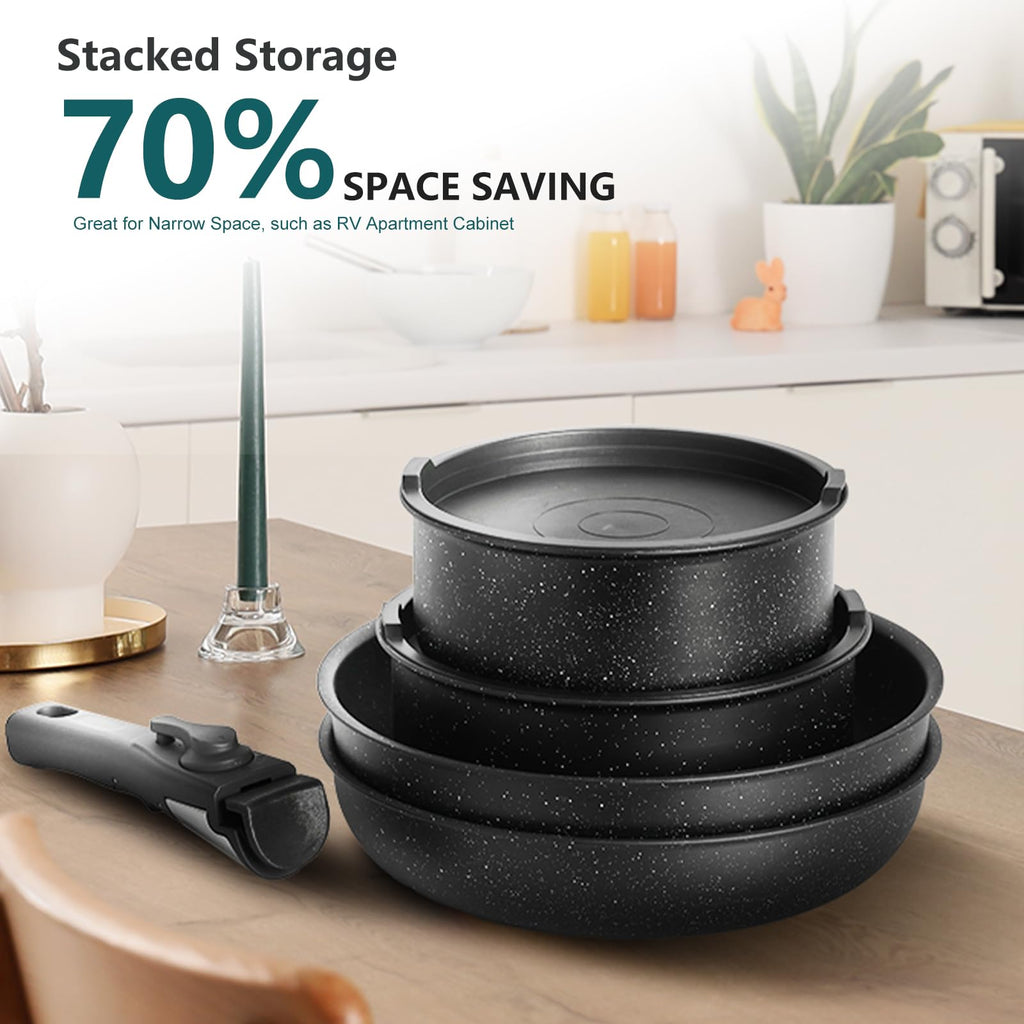 12-Piece Nonstick Cookware Set with Detachable Handle, Black R371