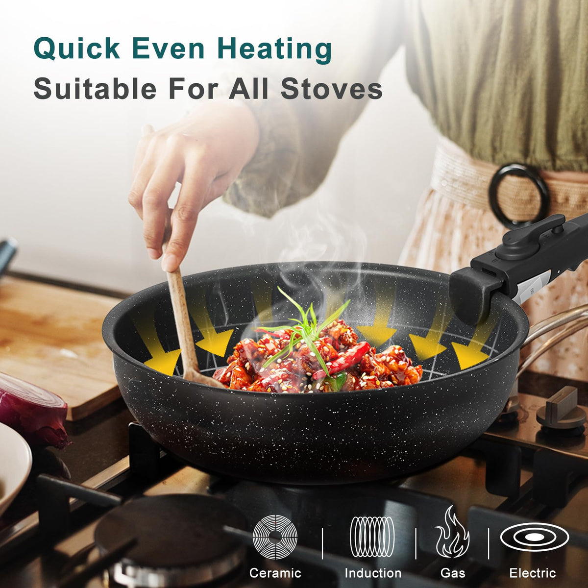 12-Piece Nonstick Cookware Set with Detachable Handle, Black R371