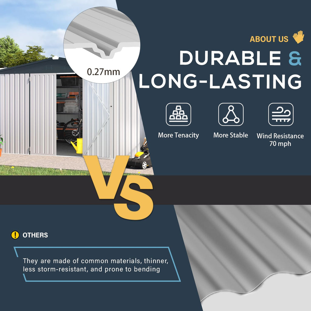 10' x 14' White Waterproof Metal Outdoor Storage Shed U939413