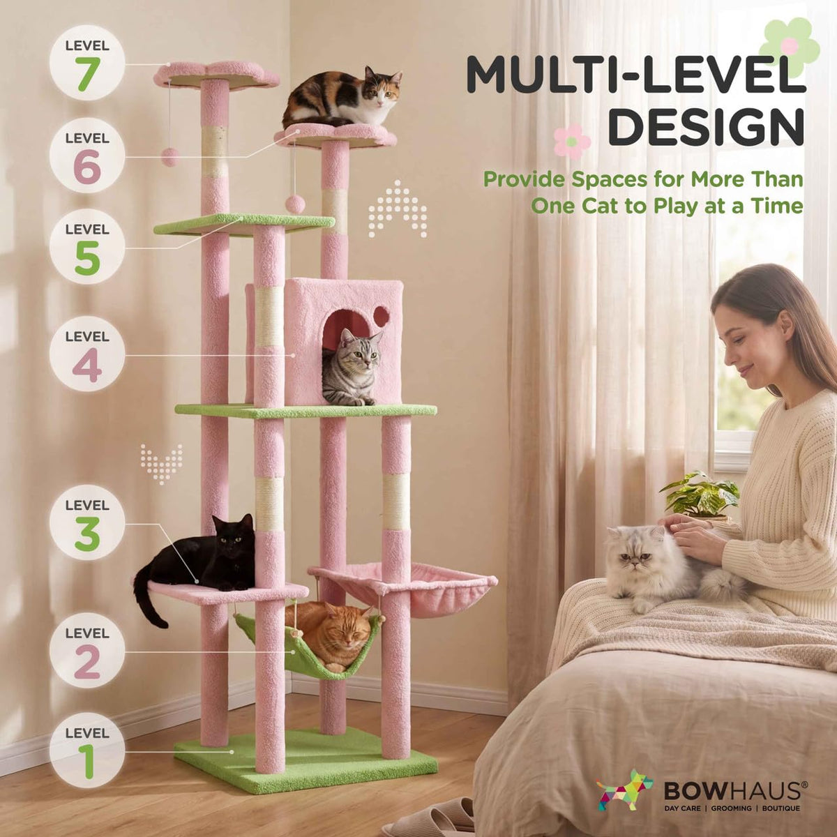 67-Inch Multi-Level Cat Tree with Hammock and Scratching Posts I209917