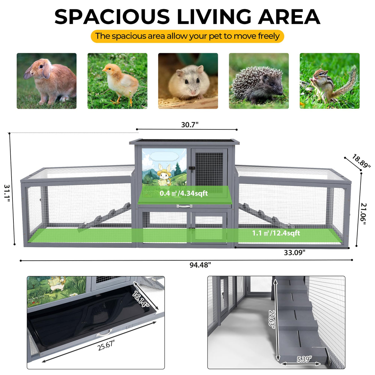 Extra Large Wood Rabbit Hutch with Cleaning Tray P149