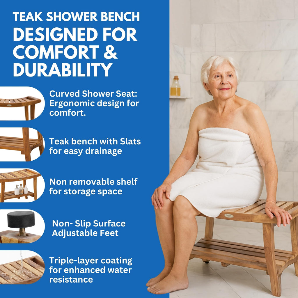 30-Inch Teak Shower Bench with Shelf B761366