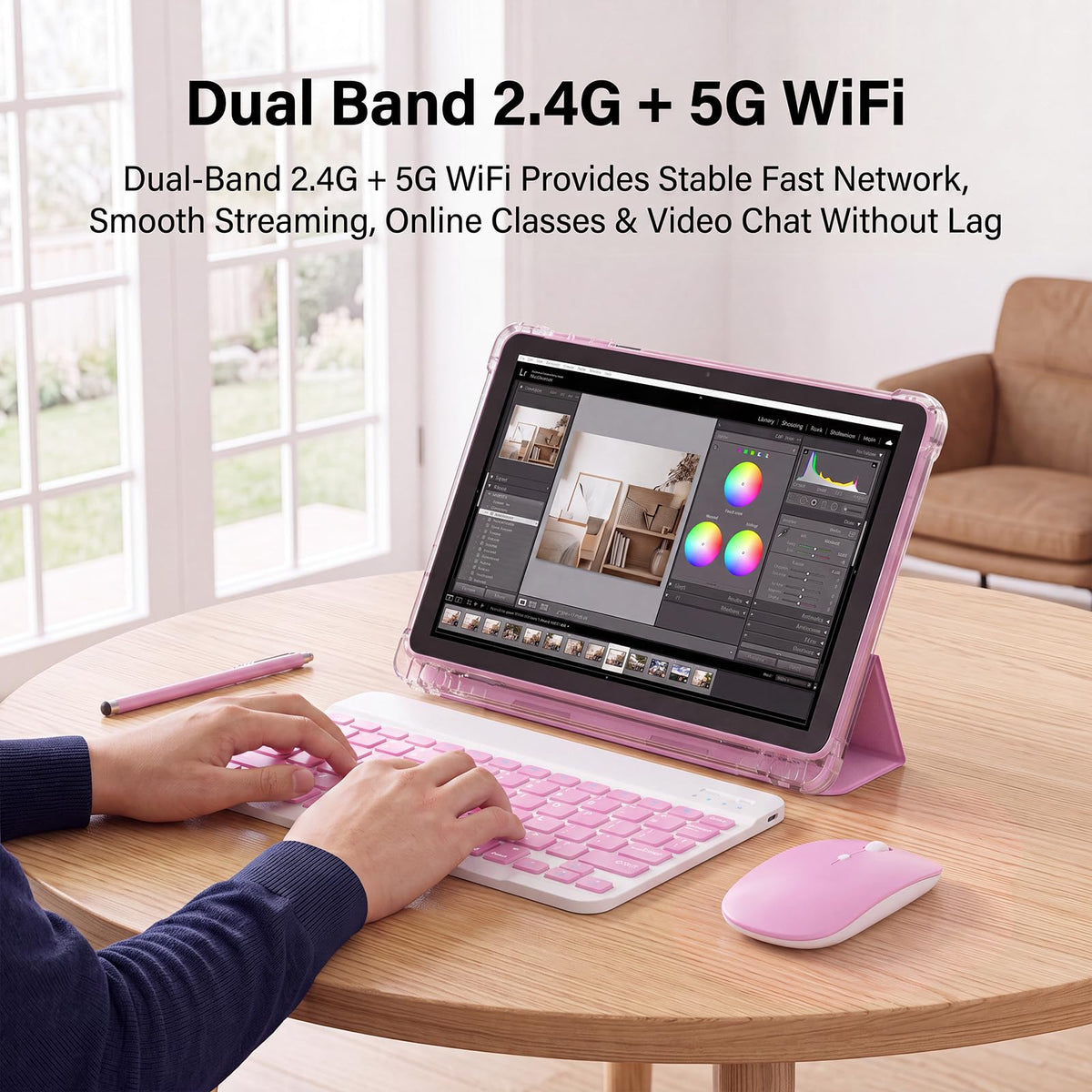 10 Inch 2 in 1 Tablet with Keyboard Kit & Case Pink J495