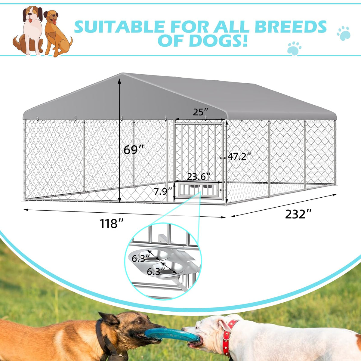 20'x10' Outdoor Dog Kennel with Roof M311