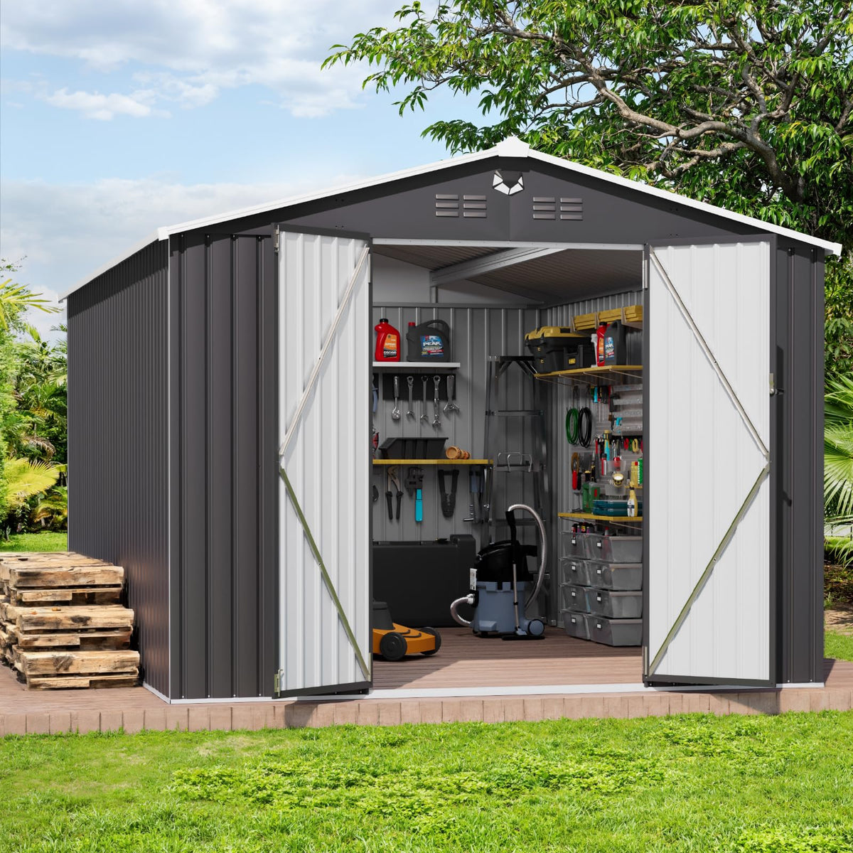 10x14 Metal Storage Shed with Lockable Doors F583