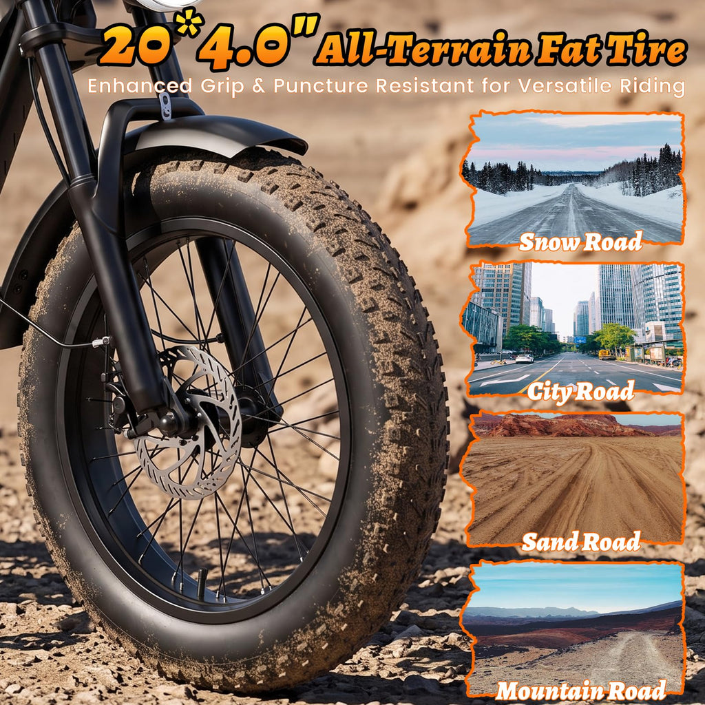 1500W Peak 20"x4" Fat Tire Electric Bike J720