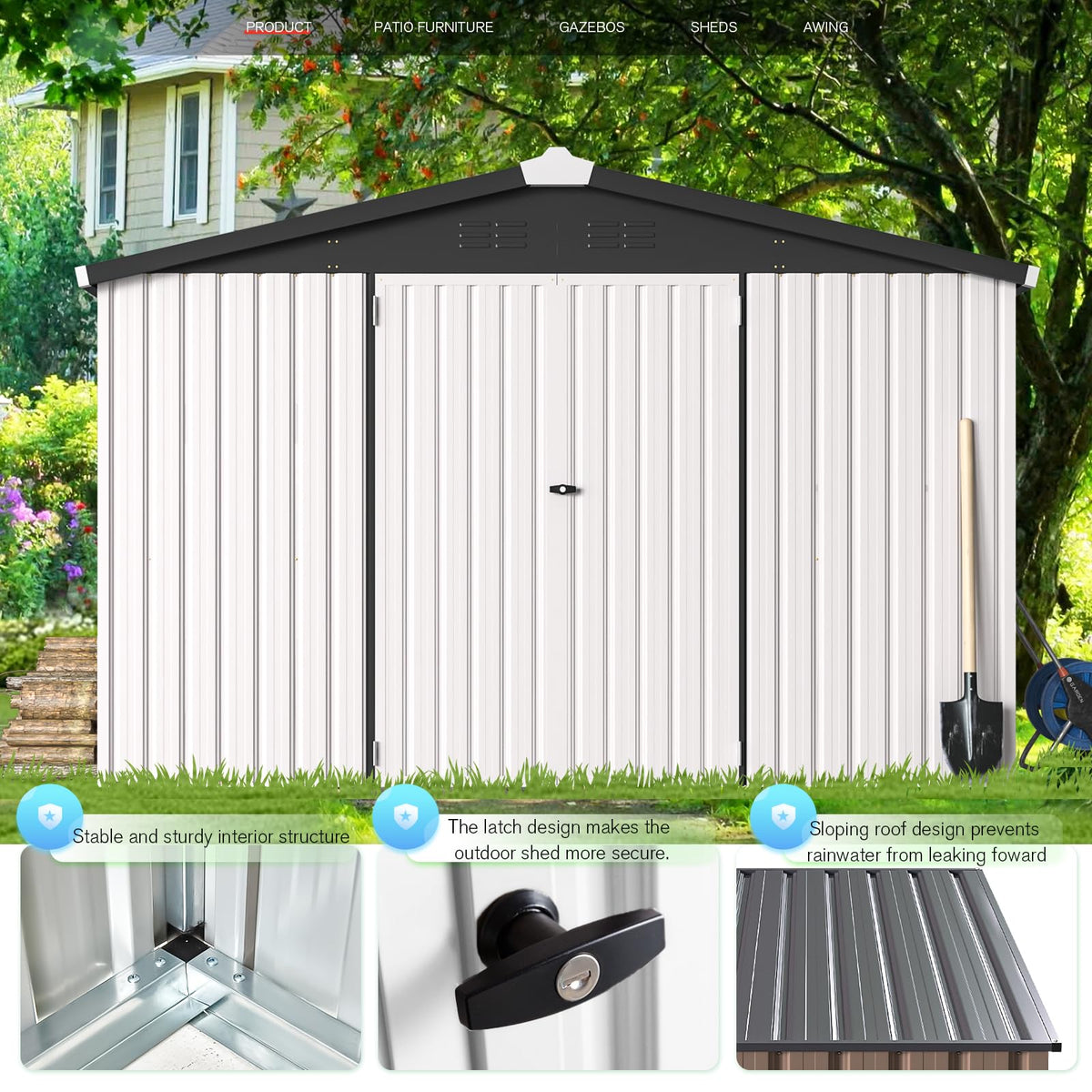10' x 14' White Waterproof Metal Outdoor Storage Shed U939413