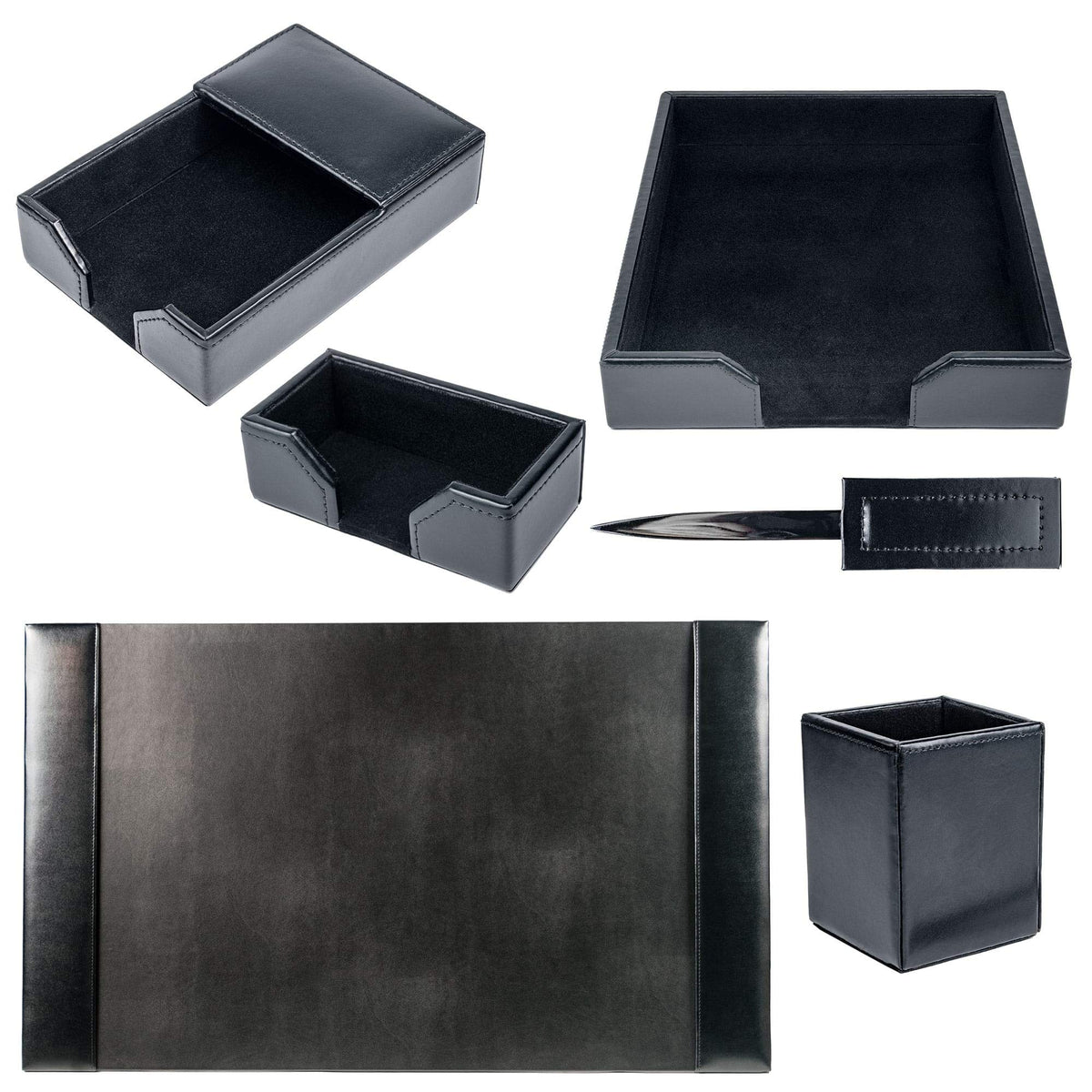 Black 6 Piece Bonded Leather Desk Set F677049