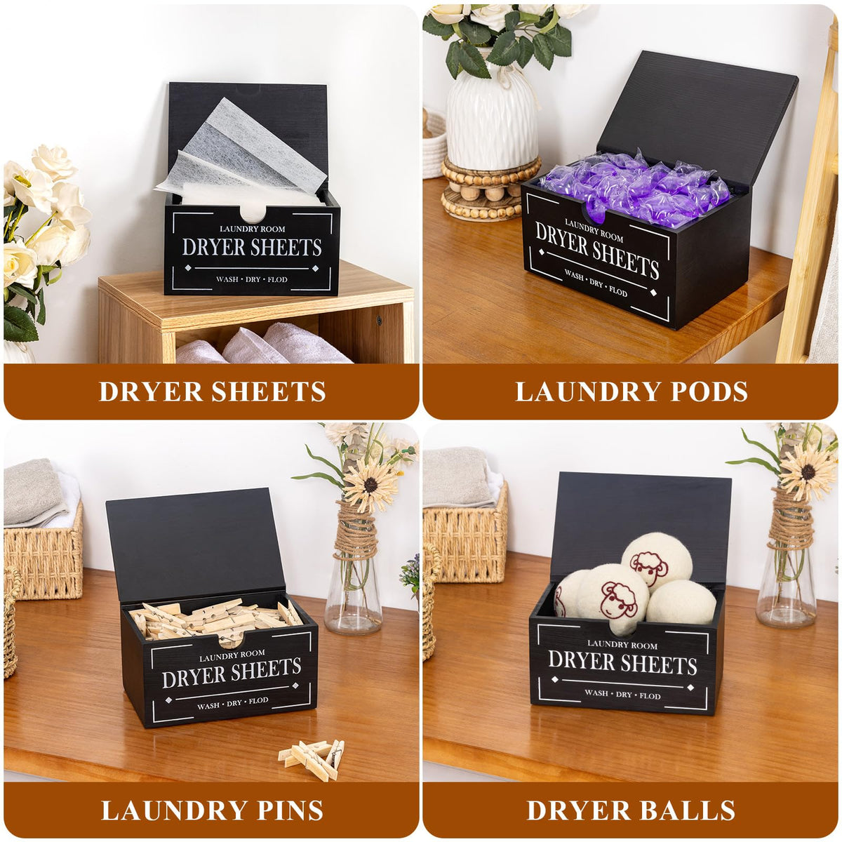 Black Dryer Sheet Holder with Lid H167