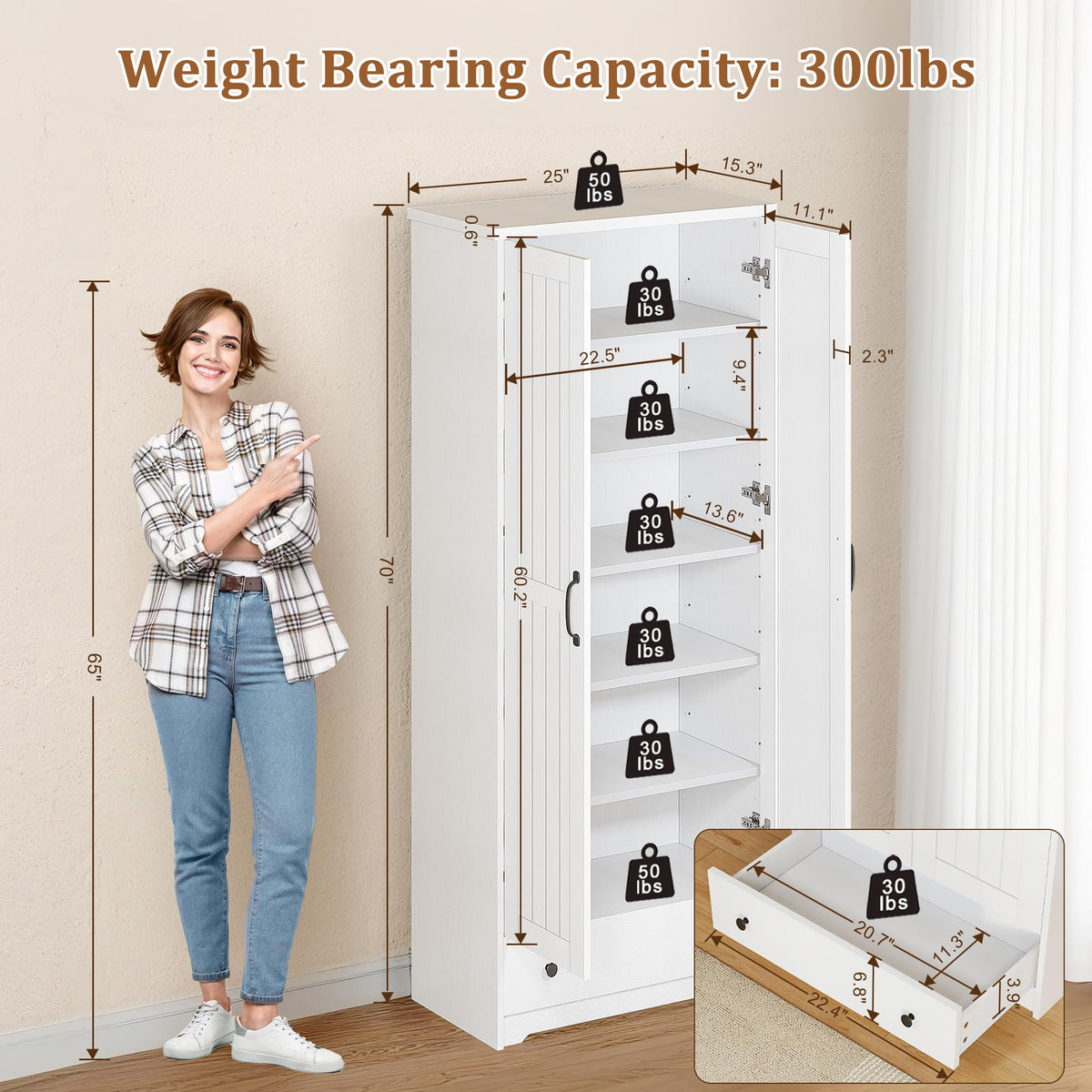 70" Tall Wood Storage Cabinet with 6 Adjustable Shelves K261573
