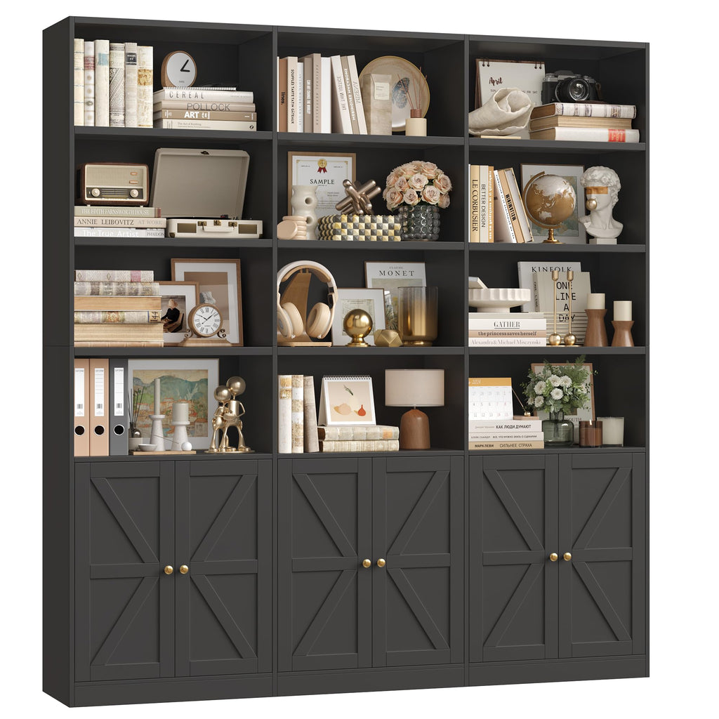 75" Tall Black Bookshelf with 6 Doors I402