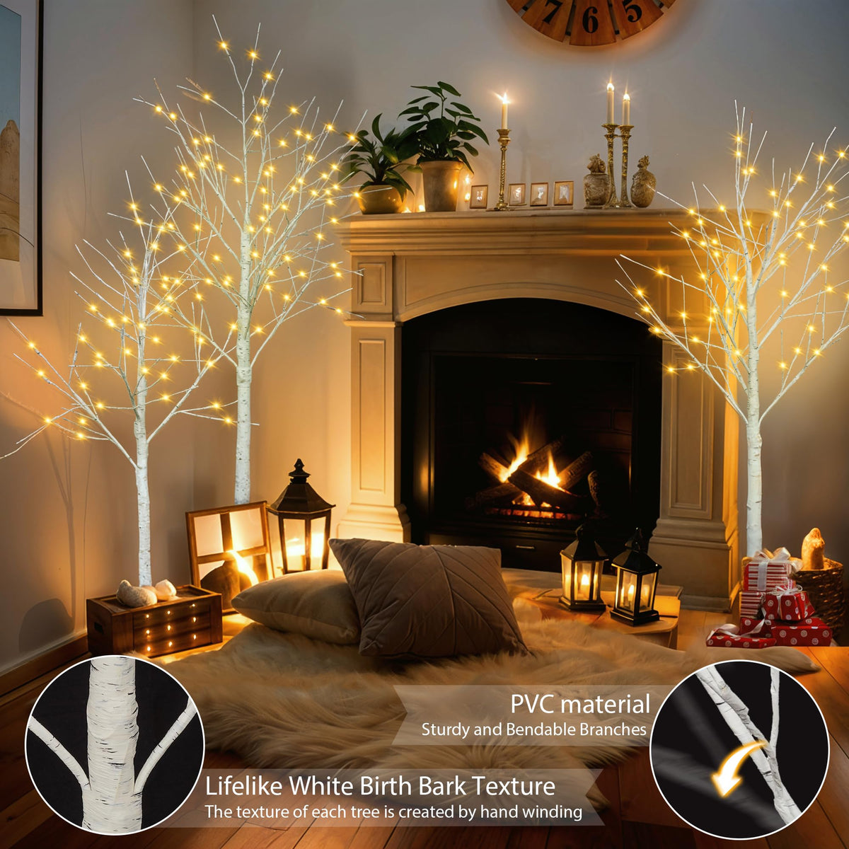 White Birch Tree Set with 246 LED Lights N6678