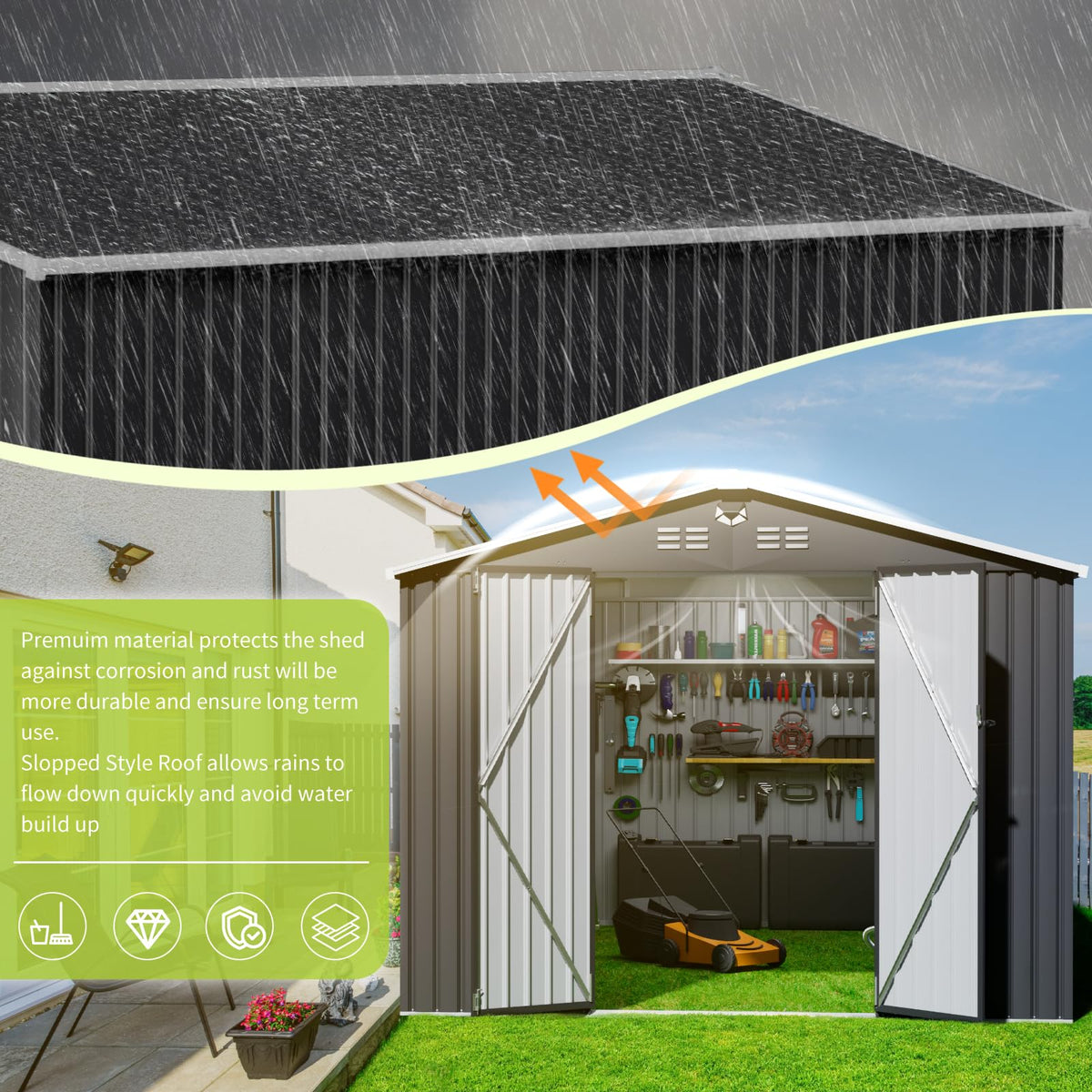 10x14 Metal Storage Shed with Lockable Doors F583