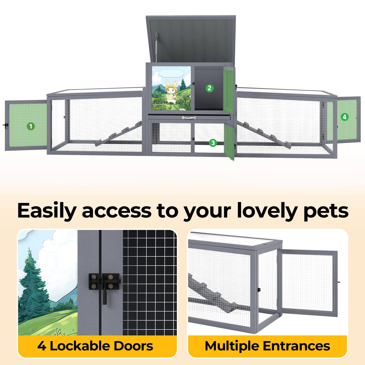 Extra Large Wood Rabbit Hutch with Cleaning Tray P149