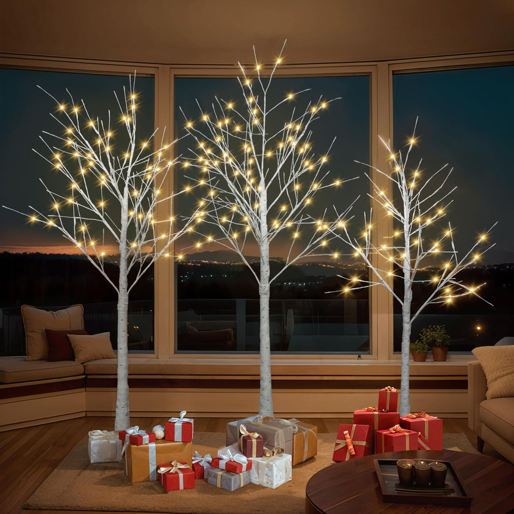 White Birch Tree Set with 246 LED Lights N6678