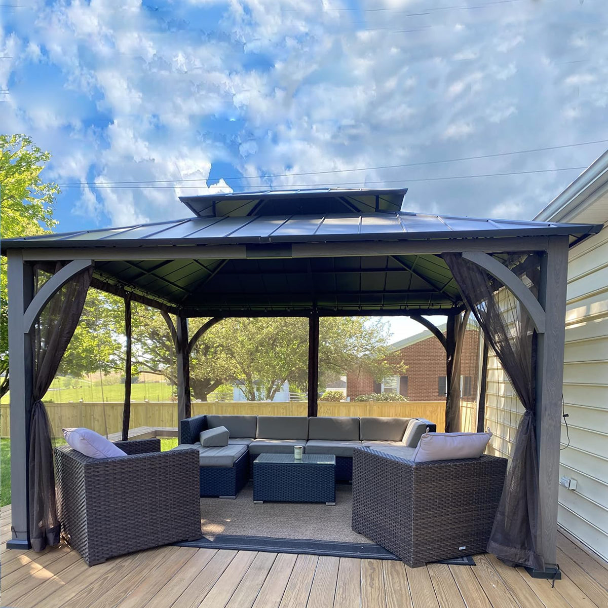 12' x 14' 4-Panel Gazebo Mosquito Netting with Zippers, Black U453