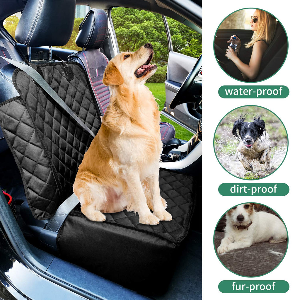 Black 2 in 1 Waterproof Dog Car Seat Cover with Safety Belt Q574