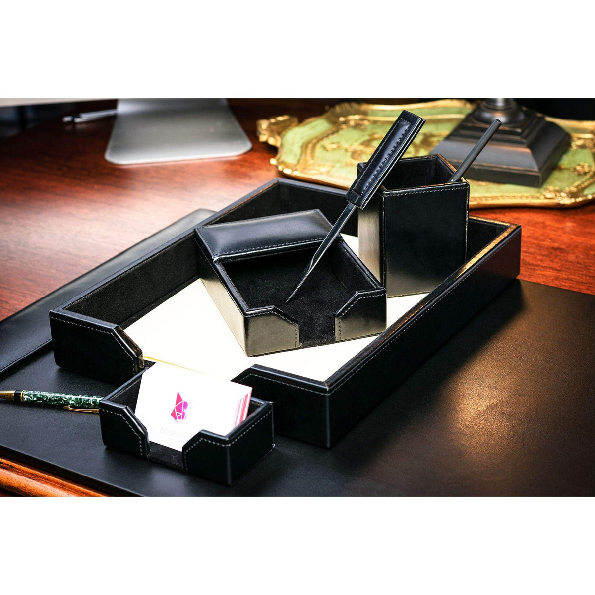 Black 6 Piece Bonded Leather Desk Set F677049
