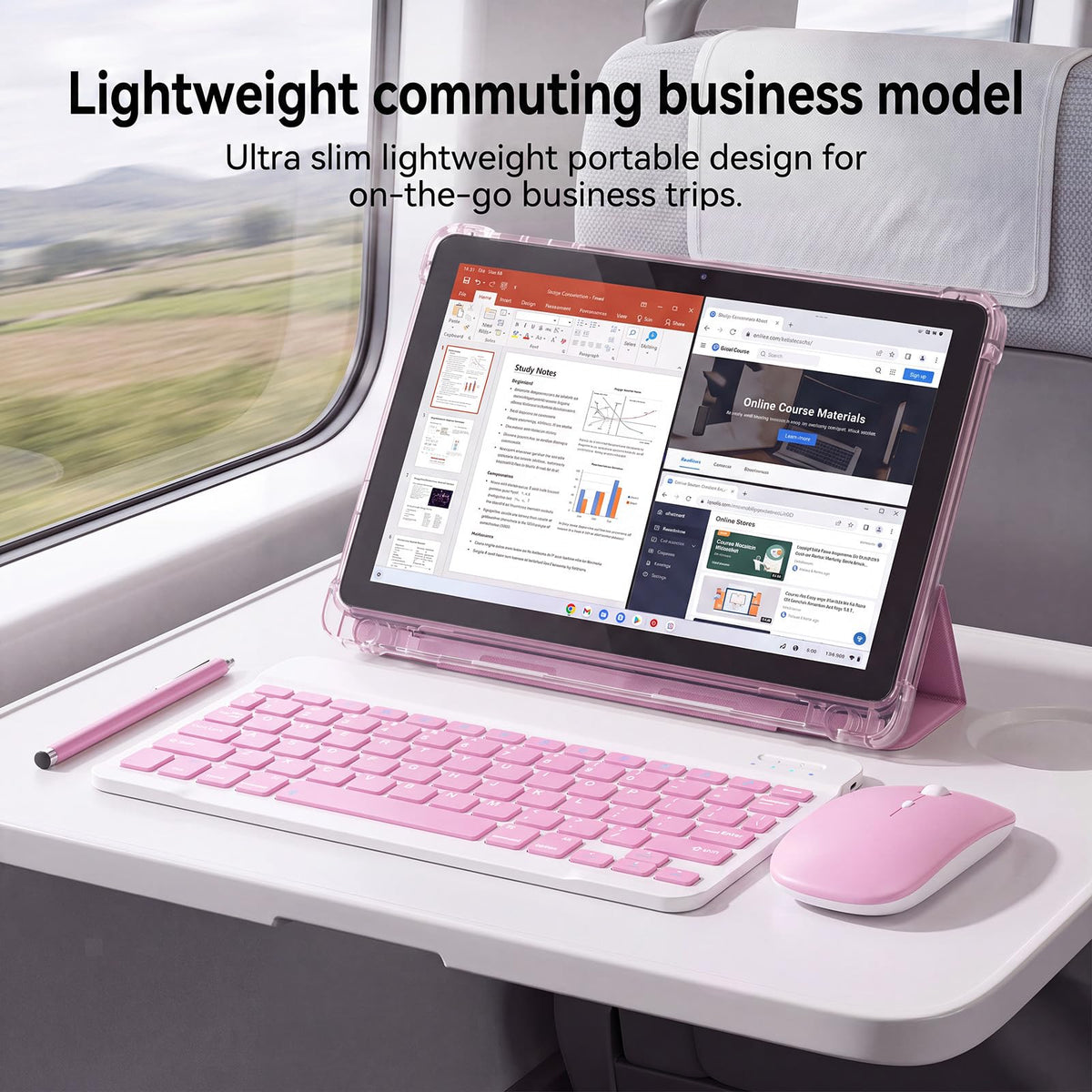 10 Inch 2 in 1 Tablet with Keyboard Kit & Case Pink J495