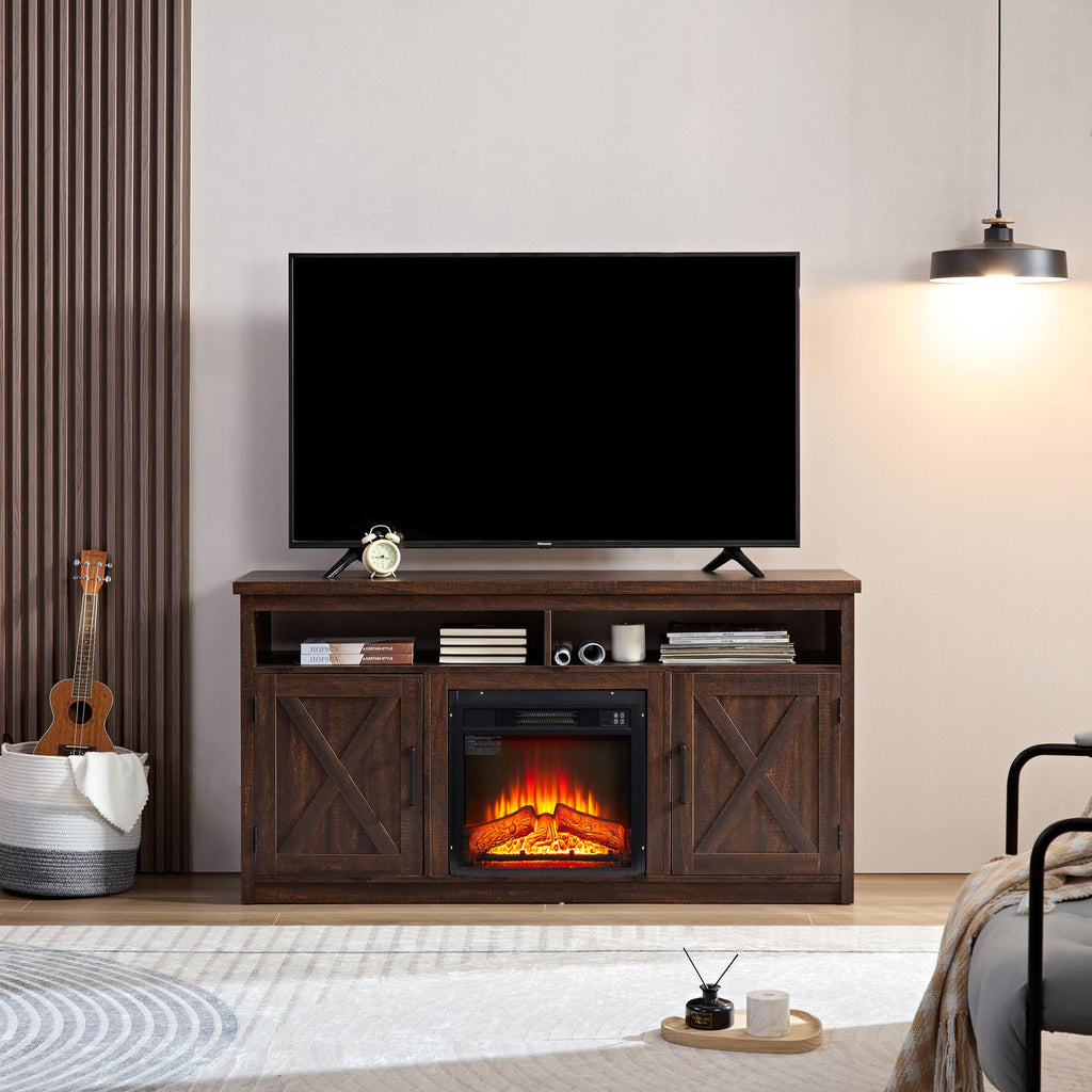 Farmhouse TV Media Stand with 18" Fireplace Insert, Espresso D775