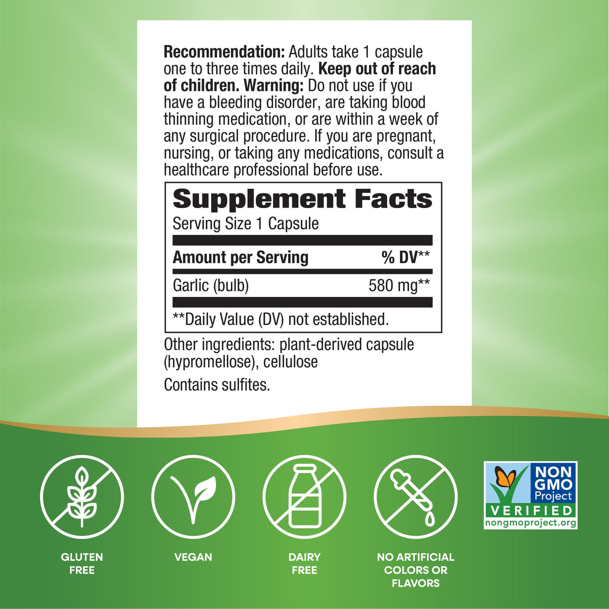 Garlic Bulb Capsules 580mg 100 ct B5831