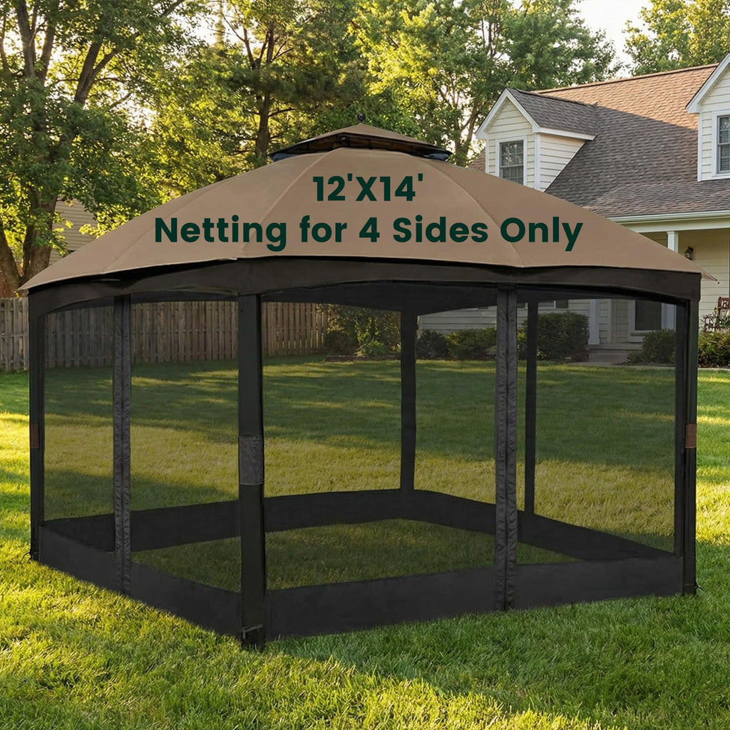 12' x 14' 4-Panel Gazebo Mosquito Netting with Zippers, Black U453
