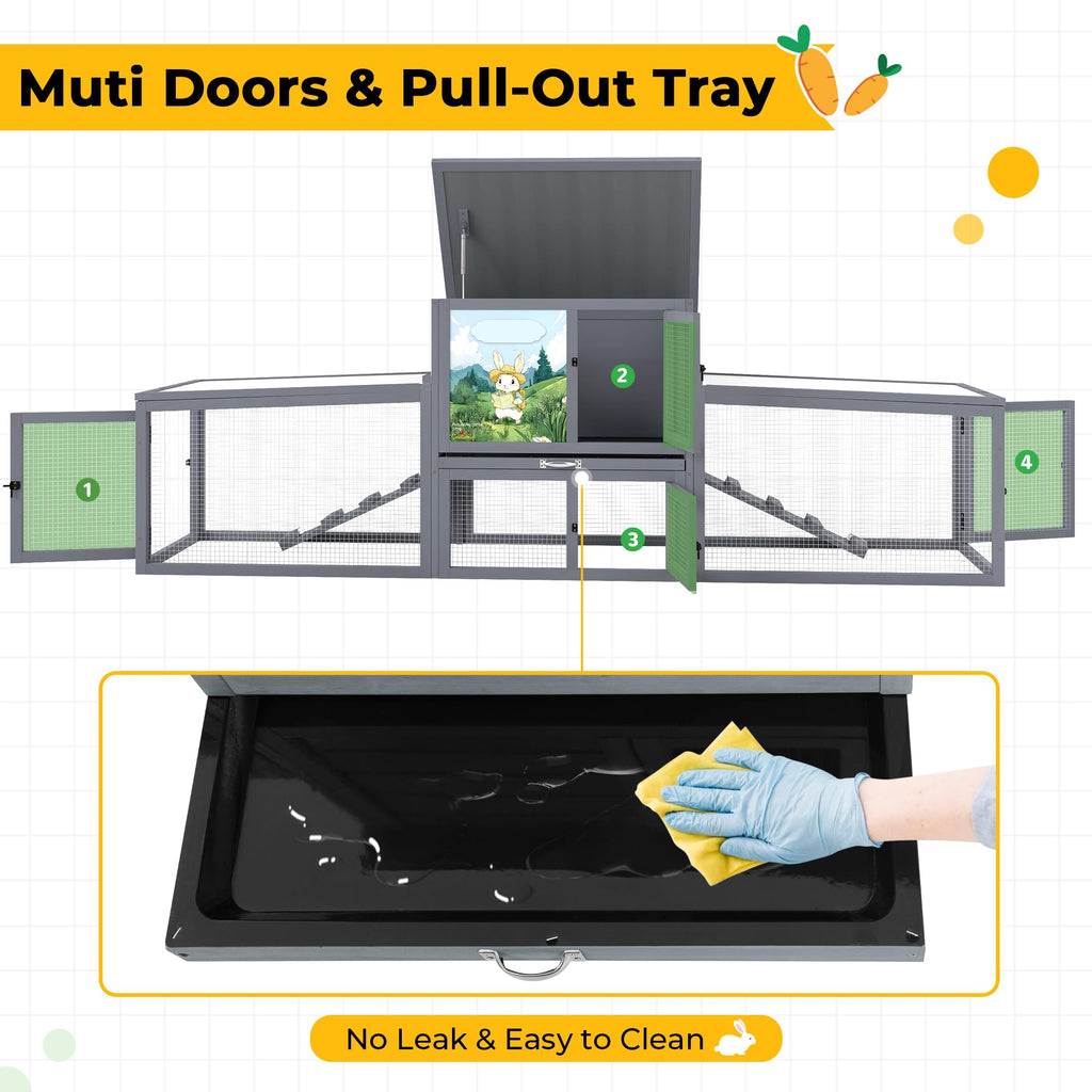 Extra Large Wood Rabbit Hutch with Cleaning Tray P149