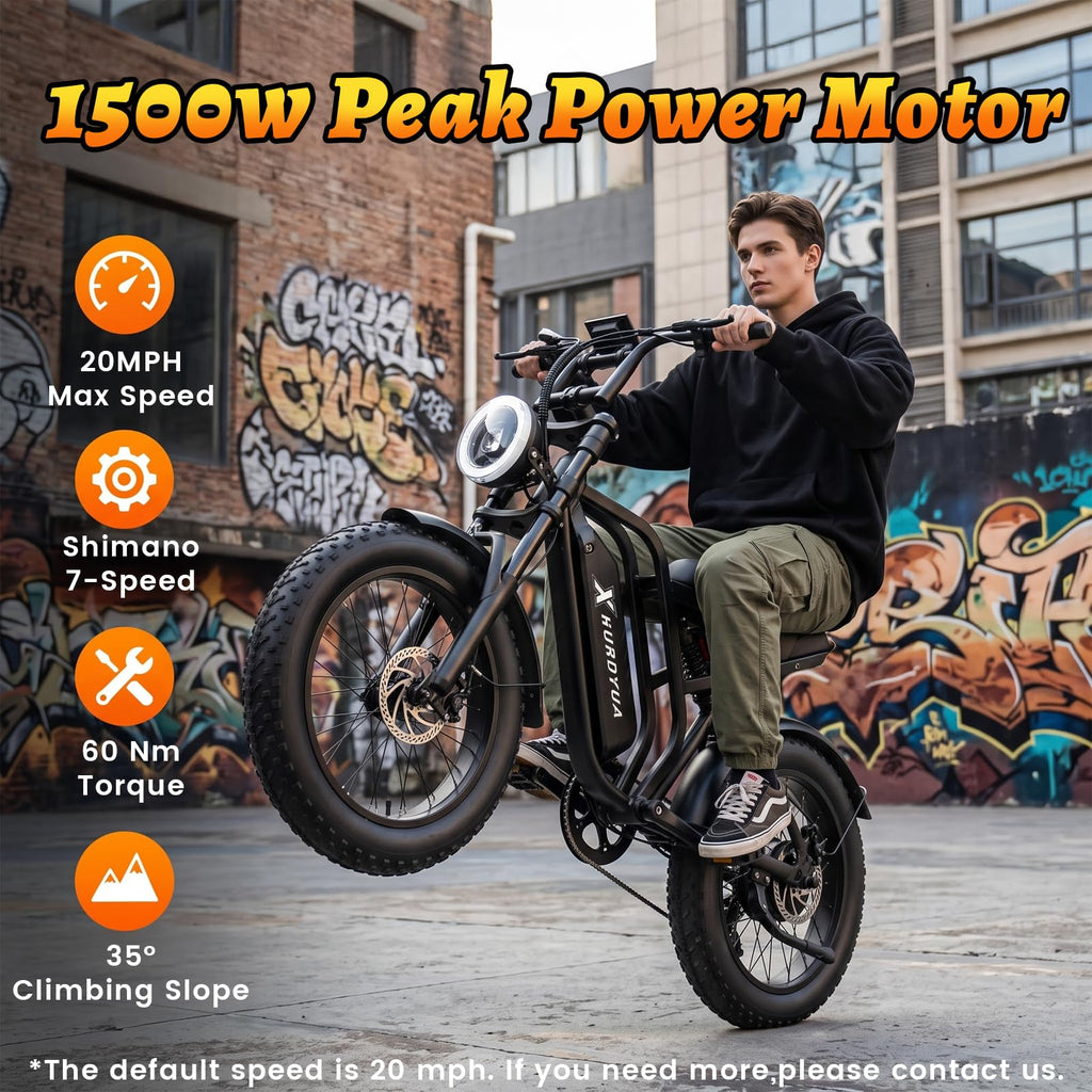 1500W Peak 20"x4" Fat Tire Electric Bike J720