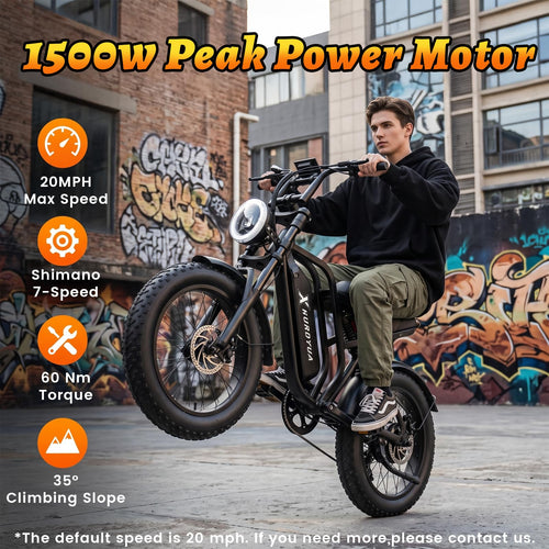 1500W Peak 20"x4" Fat Tire Electric Bike J720