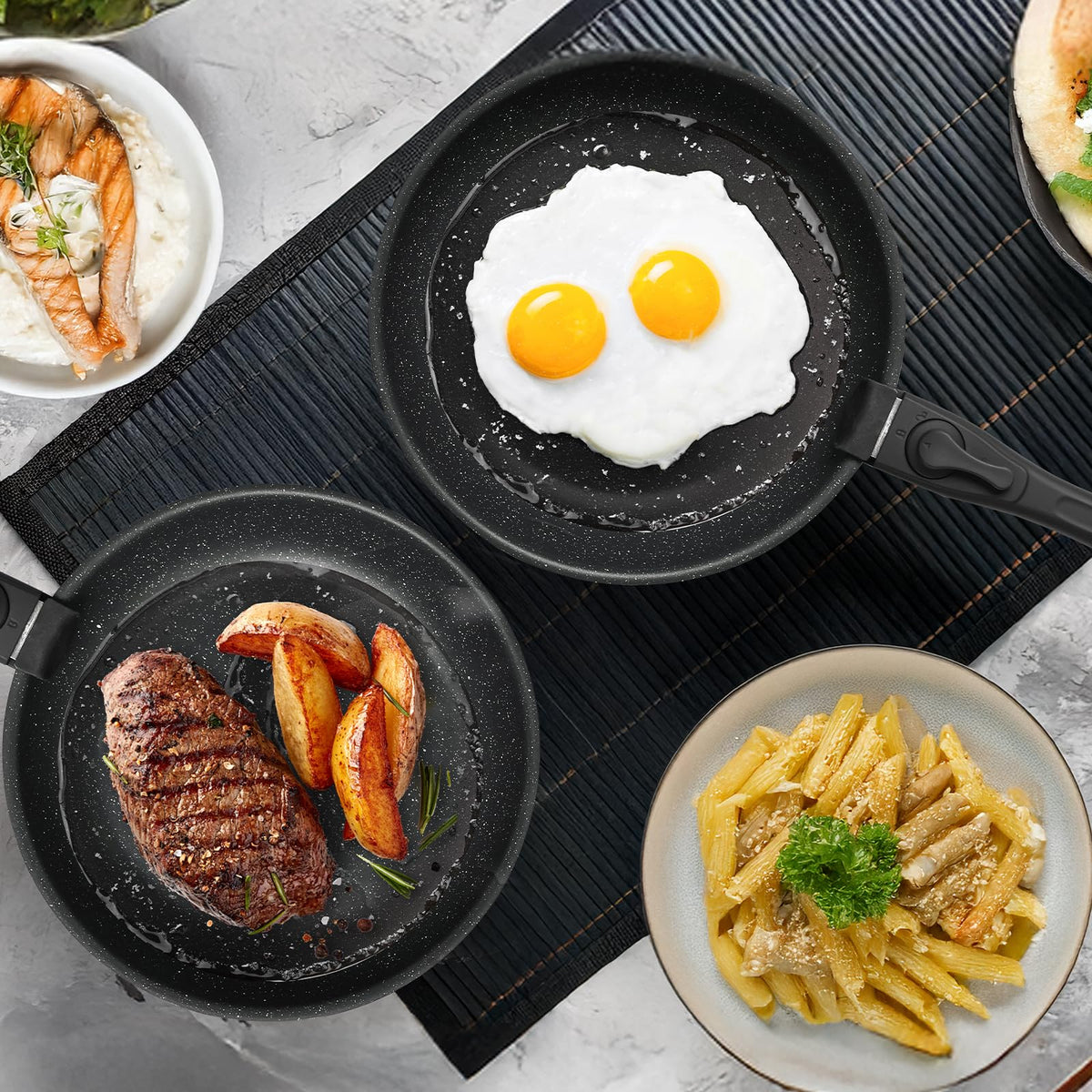 12-Piece Nonstick Cookware Set with Detachable Handle, Black R371