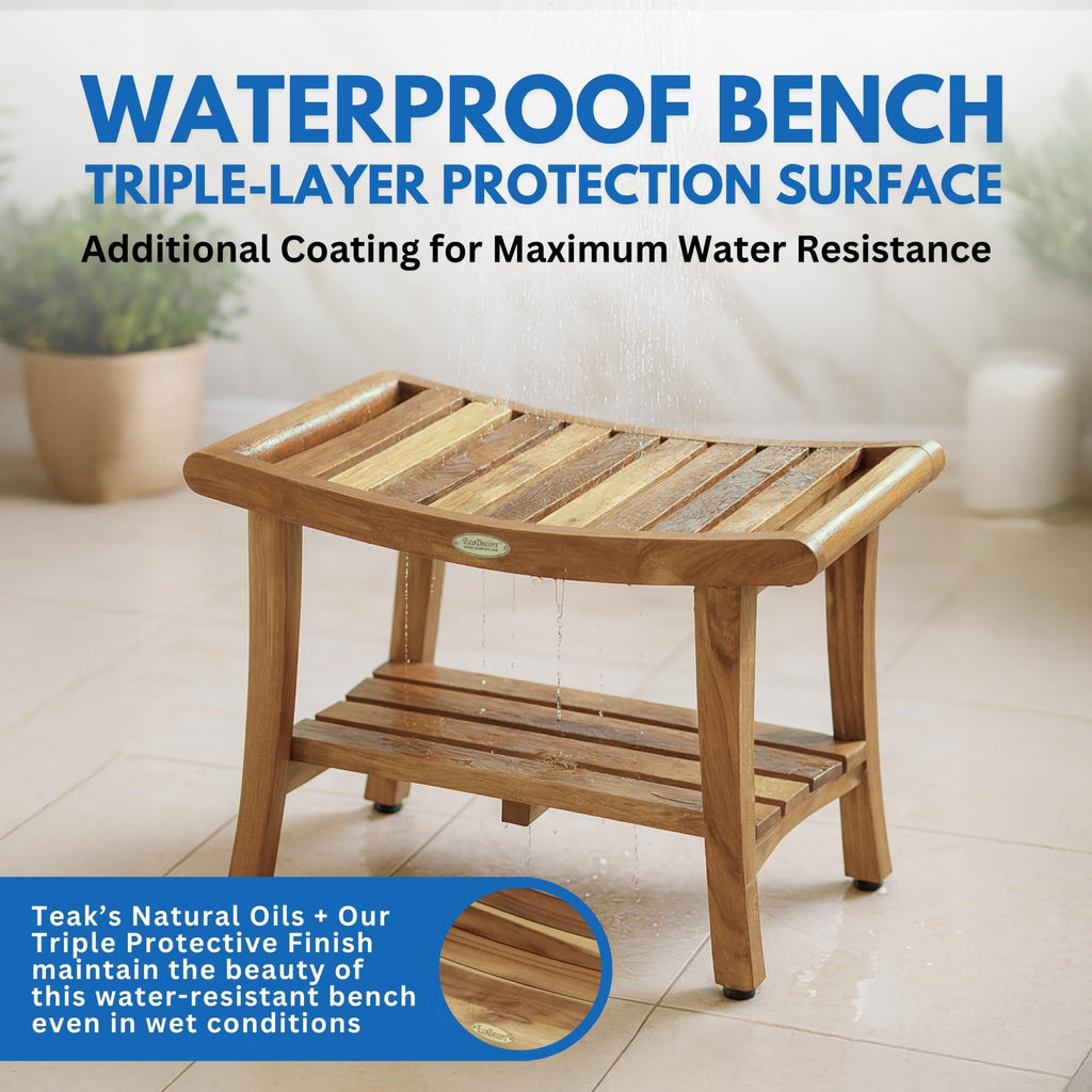 30-Inch Teak Shower Bench with Shelf B761366