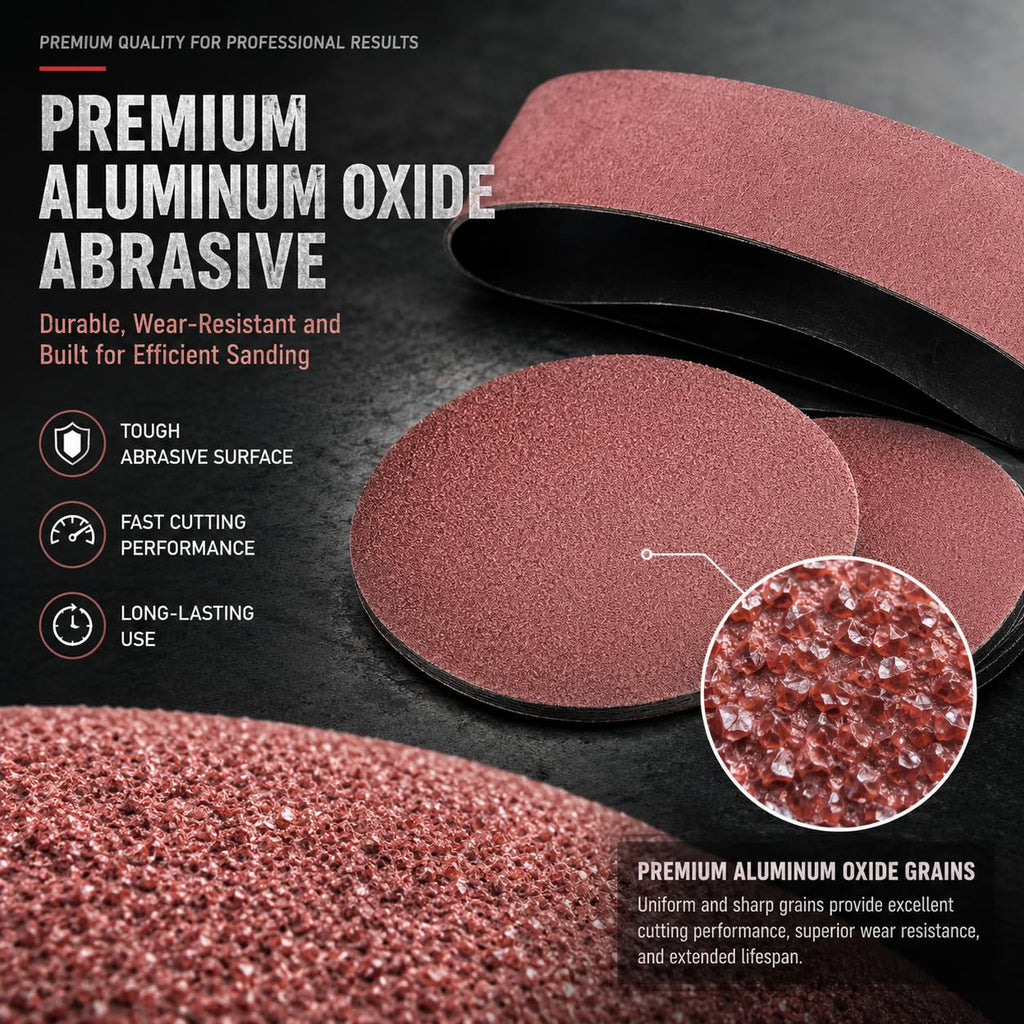 34 Pieces Sanding Belts and PSA Sanding Discs Set Alumina R43719