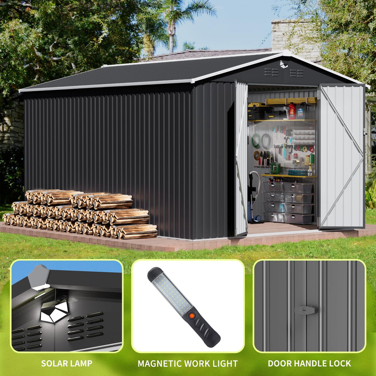 10x14 Metal Storage Shed with Lockable Doors F583