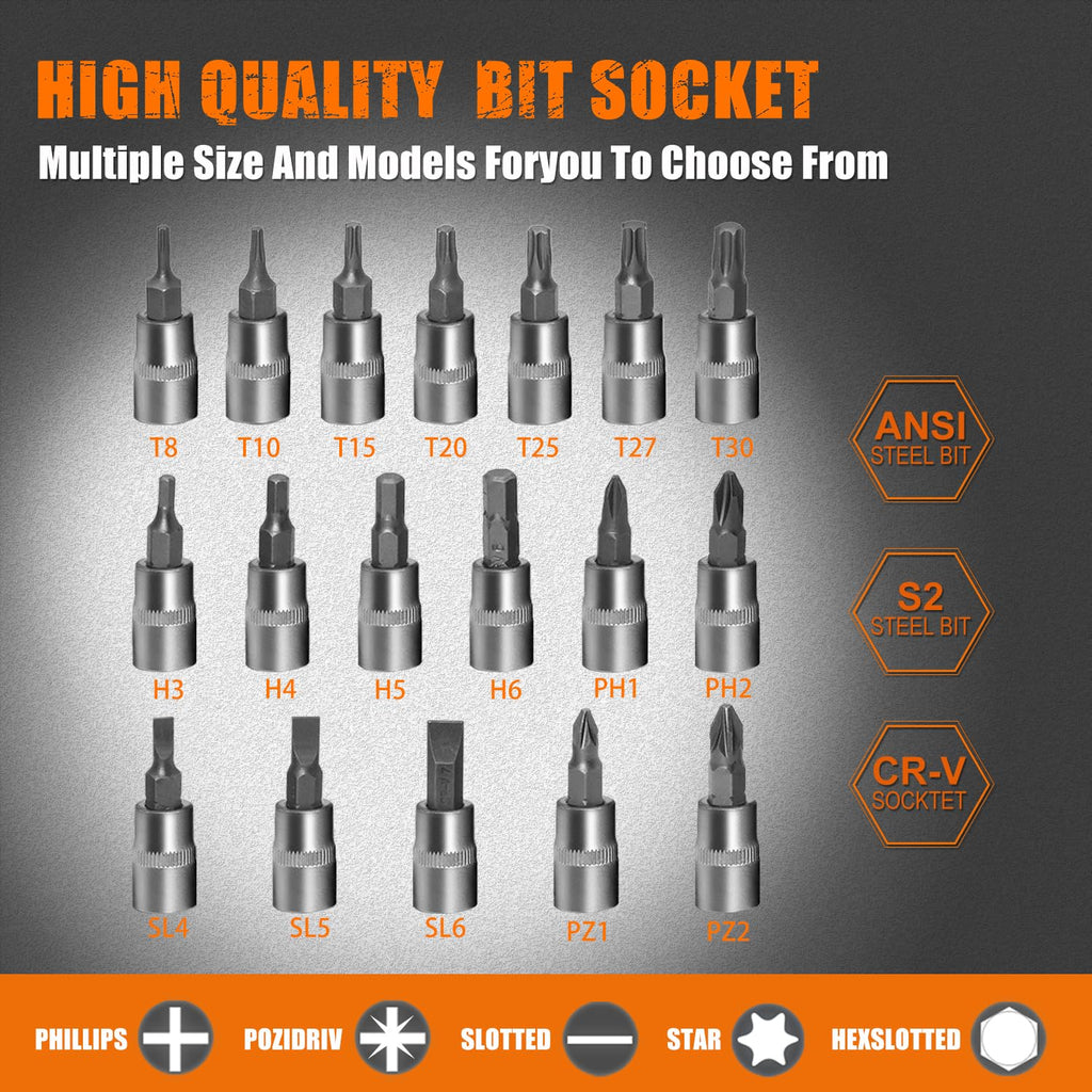 108-Piece 1/4" & 1/2 Metric and Standard Socket Set W398