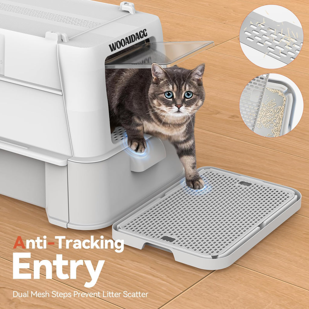 Enclosed Stainless Steel Cat Litter Box with Drawer and Flip Door, Extra Large Light Grey F201