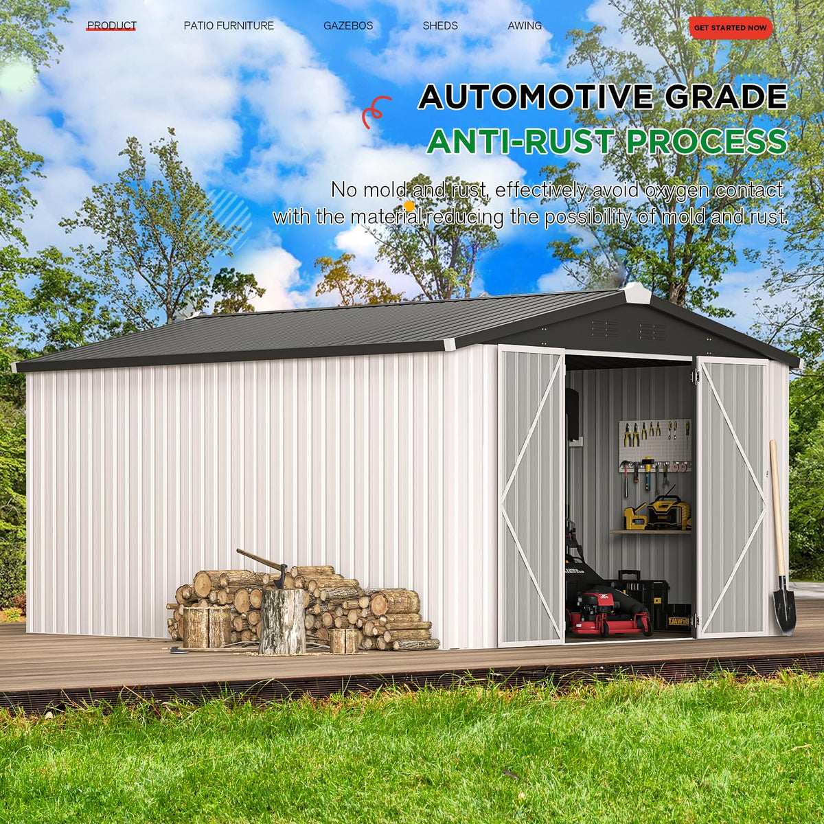 10' x 14' White Waterproof Metal Outdoor Storage Shed U939413