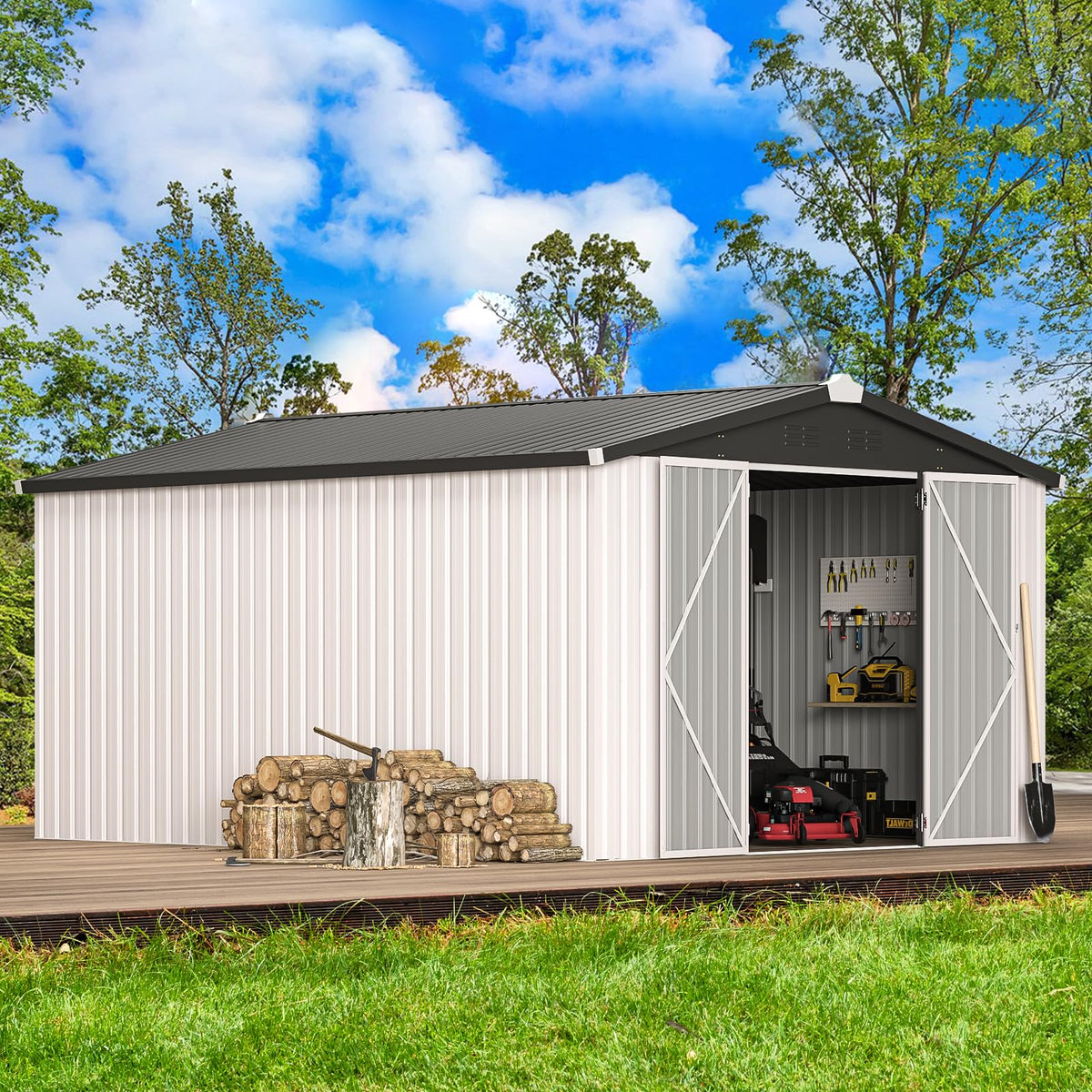 10' x 14' White Waterproof Metal Outdoor Storage Shed U939413