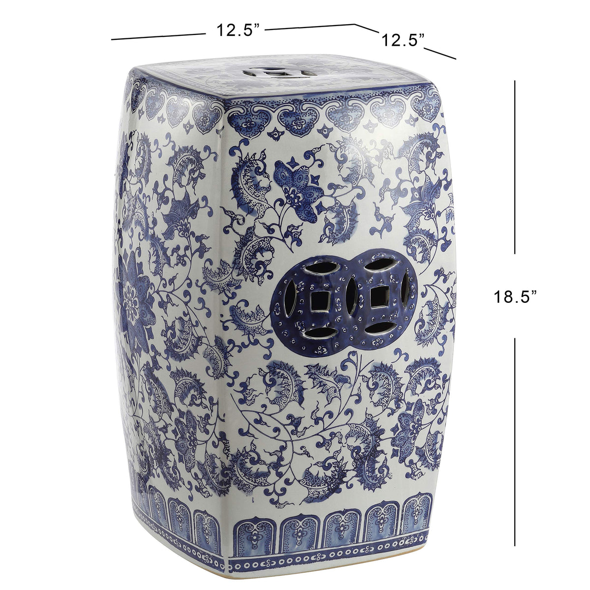 Blue White Ceramic Square Garden Stool J32721