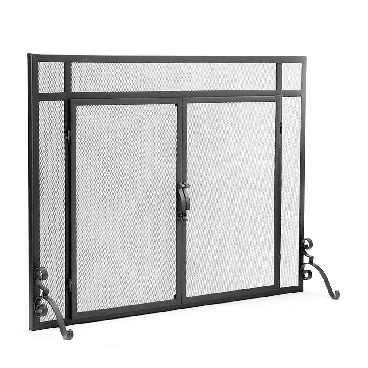 Black Metal Fireplace Screen with Hinged Doors T236759