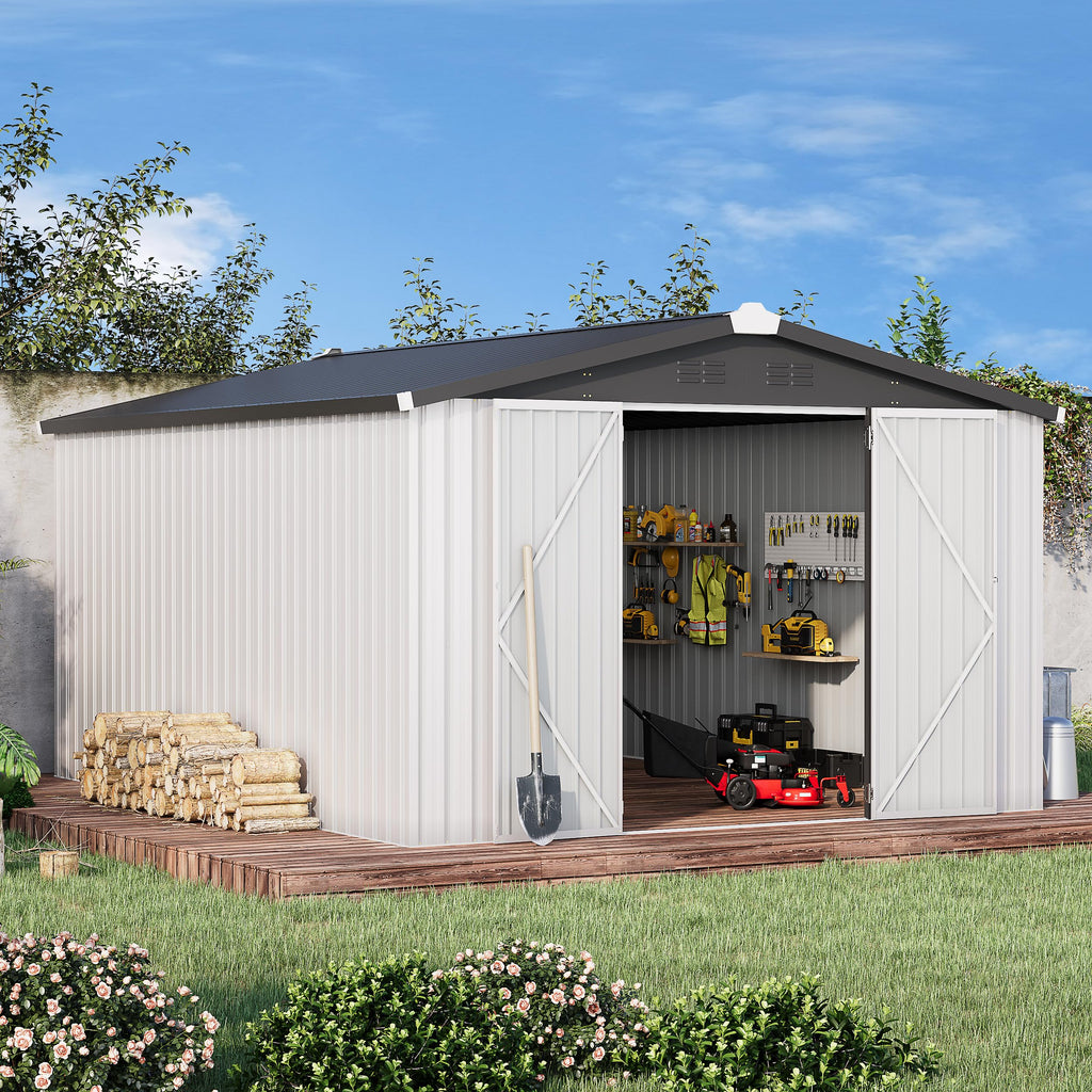 10' x 14' White Waterproof Metal Outdoor Storage Shed U939413