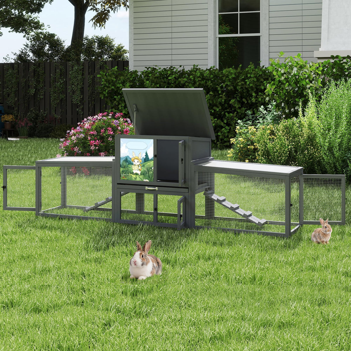 Extra Large Wood Rabbit Hutch with Cleaning Tray P149