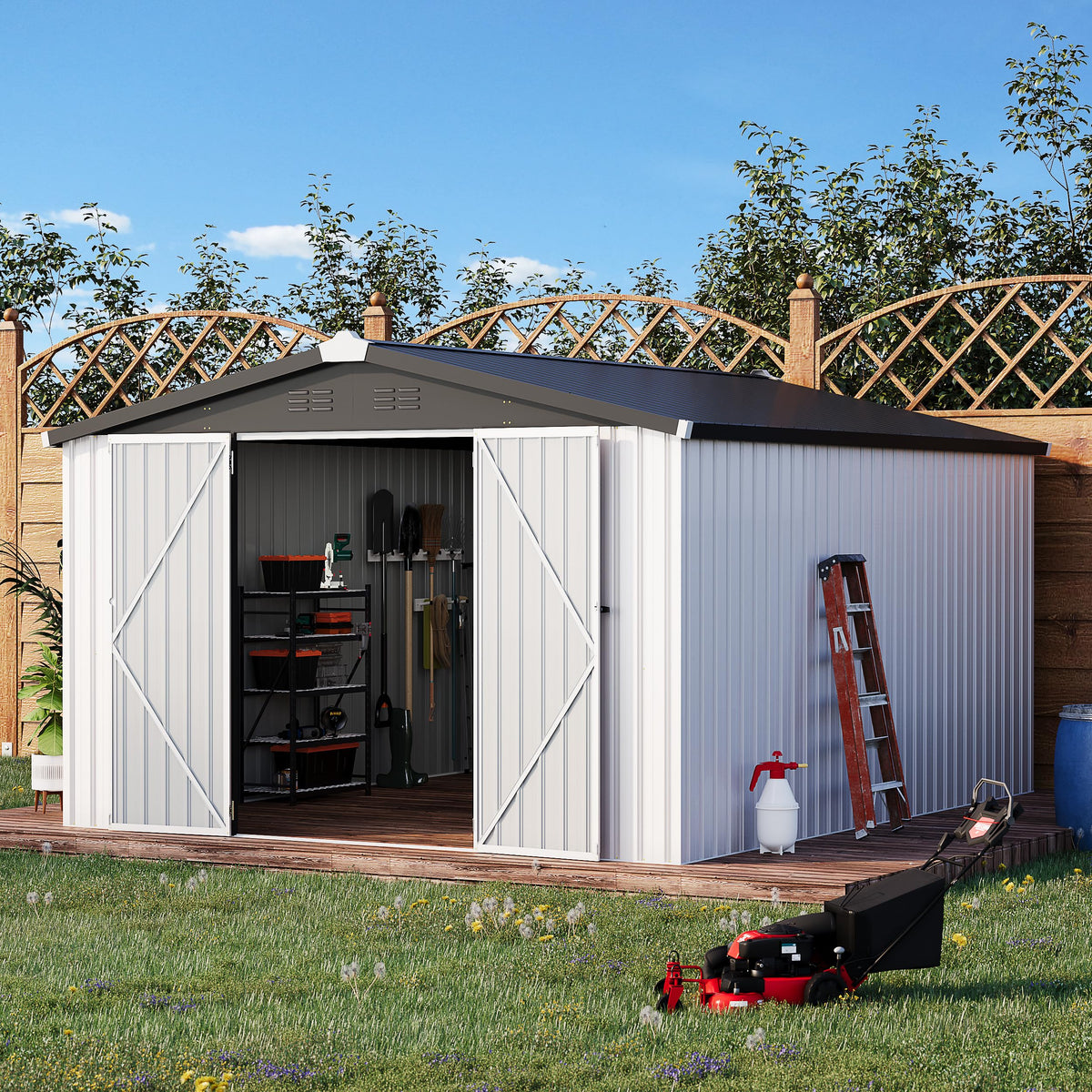 10' x 14' White Waterproof Metal Outdoor Storage Shed U939413